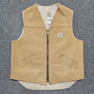 VTG Carhartt V03 BRN Sherpa Lined Duck Canvas Vest Union Made USA Brown LG 80s